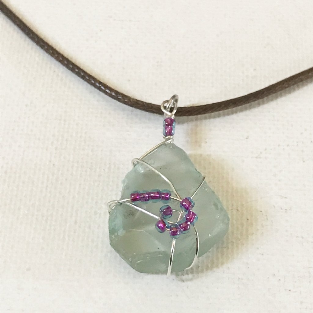 Seafoam Sea Glass With Gorgeous Purple Glass Seed Beaded Necklace! Boho Beach
